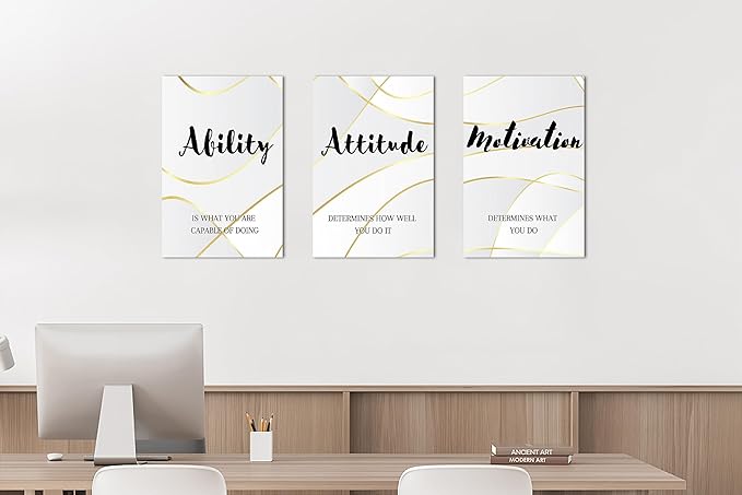 SHMAO 3 Piece Office Canvas Wall Art, Motivational Quotes Canvas Print Pictures Wall Decor for Office, Men Women Inspirational Framed Artwork Home Office Decor 12"x18" x 3 Pcs