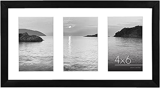 Americanflat 4x6 Collage Picture Frame with Shatter-Resistant Glass - Fits Three 4x6 Photos or Use as One 8x16 Picture Frame - Signature Collection - Collage Frames for Tabletop and Wall - Black
