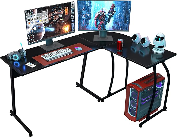 Super Deal L-Shaped Corner Desk Computer Gaming Desk - 58 Inch Modern Home PC Table Office Writing Workstation, Black