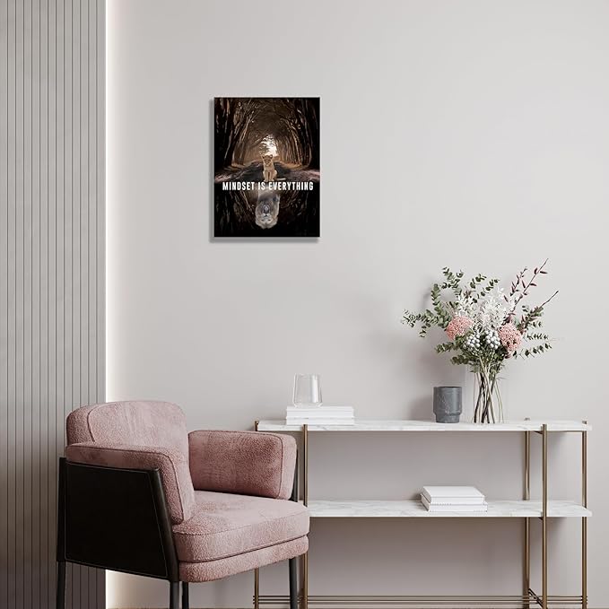 Inspirational Wall Art Framed Canvas 12 x 16 in MINDSET IS EVERYTHING (Lion) - Motivational Entrepreneur Positive Quotes Wall Arts Decor for Home Office Bathroom Bedroom Kitchen Classroom Gym