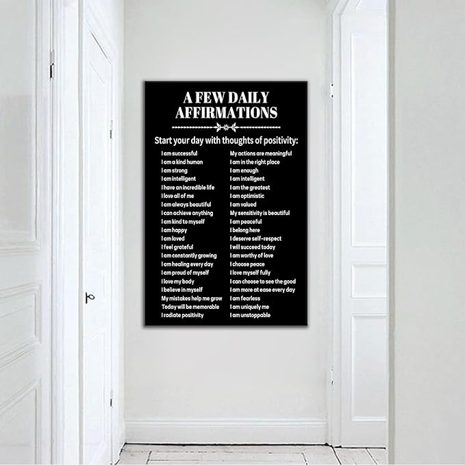 A Few Daily Affirmations Motivational Poster Wall Art Inspirational Quotes Printed on Canvas Modern Positive Picture Painting Wall Decor for Classroom Hallway School Ready to Hang [24''Wx36''H]