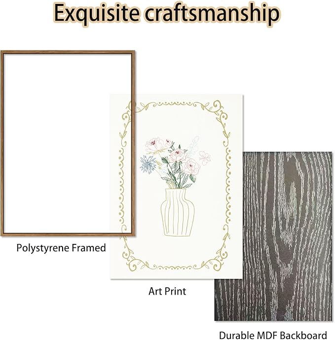 KISSFOX 3 Piece Floral Framed Wall Art Flower Pictures Wall Decor Wildflowers Canvas Wall Art Green Boho Botanical Paintings poster prints for Girly Bedroom Living Room Bathroom