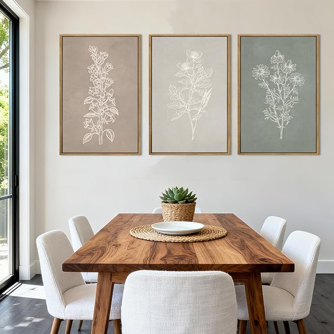 ANHUIB Neutral Botanical Wall Art, Rustic Farmhouse Floral Paintings,Vintage Minimalist Boho Flower Wall Decor 16x24 Inch Plants Set of 3 for Living Room Bedroom