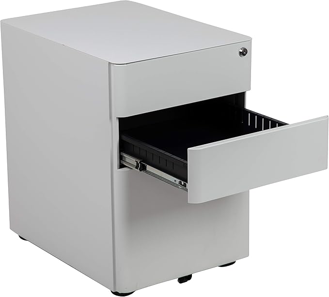 EMMA + OLIVER Modern 3-Drawer Mobile Locking Filing Cabinet Storage Organizer-White