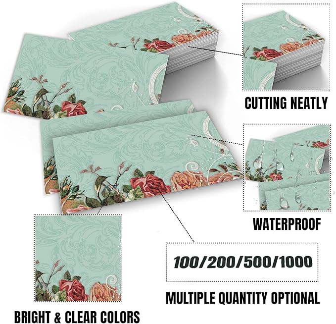 Business Cards Customize with Floral Templates, Custom Business Cards Personalized with Your Logo, 3.5"X 2" 300gsm Matte Paper for Small Business