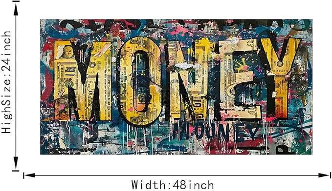 Yatsen Bridge Large Size Office Graffiti Wall Art Money Canvas Paintings Artwork Motivational Money Artwork Poster and Prints Large Bedroom Walls Decoration Framed Ready to Hang-48x24 inch