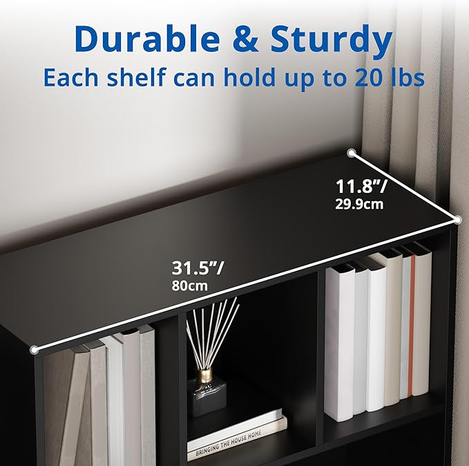 Cozy Castle 70" Tall Black Bookshelf with 12 Cubes and 2 Doors, 4-Tier Open Shelf Bookcase with Cabinet, Modern Cube Storage Organizer for Living Room, and Office