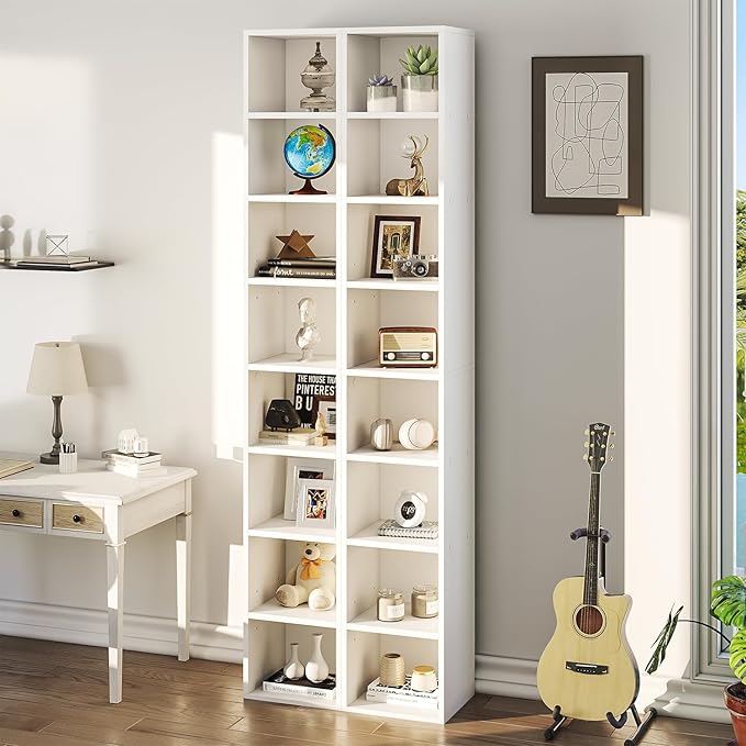8-Tier Narrow Bookshelf, 71.5" Tall Corner Bookcase, Modern Book Shelf with Storage Space, Wooden Display Storage Shelves for Bedroom, Living Room and Office, White