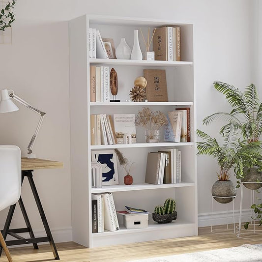 Bookcase Adjustable Storage Shelves,48-Inch Bookshelf,4-Tier Modern Wood Bookcase for Bedroom, Office, Living Room & Library(White)