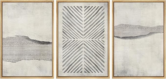 SIGNWIN Framed Canvas Print Wall Art Set Grunge Geometric Line Landscape Abstract Shapes Cozy Neutral Modern Art Decorative Boho Relax Nordic for Living Room, Bedroom, Office - 16"x24"x3 Natural