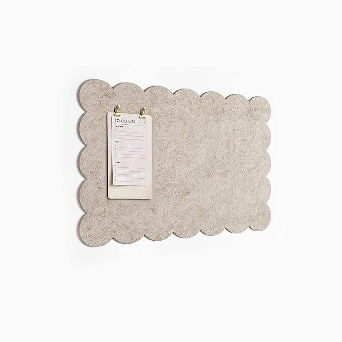 Orelle Scalloped Felt Bulletin Board | 17 x 11” | Foldable Peel and Stick Felt Board for Wall | Alternative Cork Board for Office, Message Board, Kids Art Display | Beige