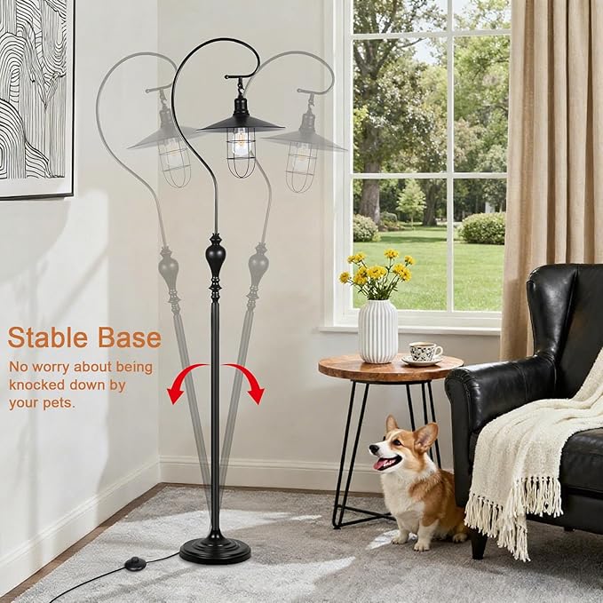 Rustic Farmhouse Floor Lamp for Living Room, Retro Floor Lamp with Foot Switch, Next to Couch Arched Standing Lamp with Lampshade, Vintage Metal Corner Lamp for Bedroom Bar Cafe