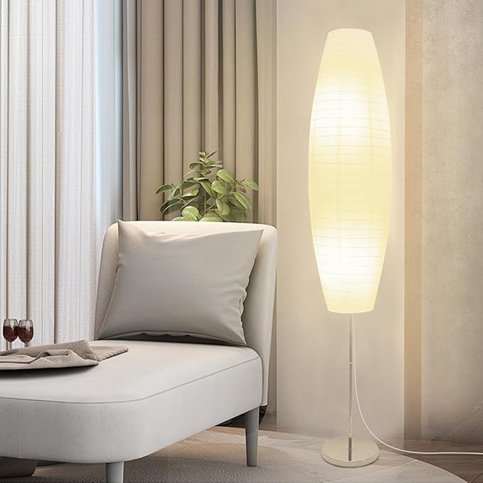 Paper Floor Lamp, 59'' Minimalist Japanese Lamp, Perfect for Living Room, Office, Bedroom, Kids Room, Reading, Home Decor- no Bulb（Oval 2 Pack）