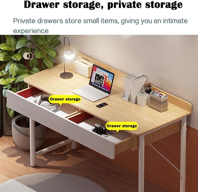 Computer Desk Desk Study Table Simple Wooden PC Desk Office Modern Writing Table Universal Laptop Stand Home Furniture PC Workstation with 2 Drawers Home Study Table, 2 Colors Office Desk ( Color : 1