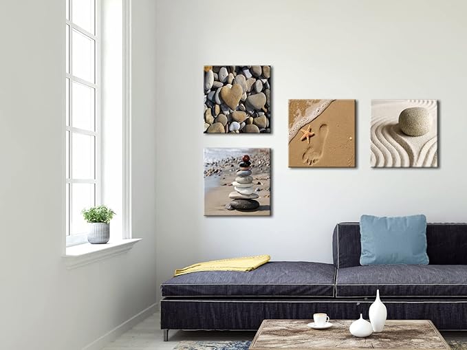 Wieco Art Romantic Beach Theme 4 Piece Modern Giclee Artwork Sea Beach Ocean Canvas Prints Contemporary Abstract Seascape Pictures Paintings on Canvas Wall Art for Bedroom Home Decorations