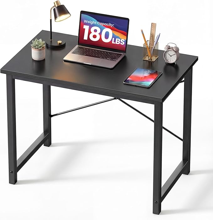 NEWBULIG 31.5” Small Computer Desk, Office Writing Desks Compact Study Table Student Bedroom Home Work PC Workstations with Metal Frame Wood Tabletop, Black