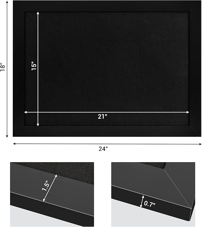 Board2by Black Cork Board Bulletin Board with Linen, Wood Framed 24" x 18" Corkboard, Office Board for Wall Decor, Wall Mounted Pin Board Picture Board with 20 Pushpins for School, Home & Office