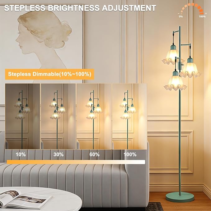Lightdot 67IN 3-Light Flower Floor Lamp for Living Room, Dimmable Green Tree Floor Lamps with Acrylic Shade for Wedding/Party, Floral Tall Lamp for Bedroom/Sofa Beside/Corner Decor(Bulb Included)