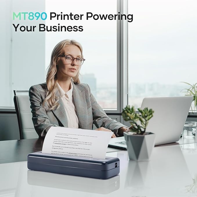 iDPRT Portable-Printer Wireless for Travel, 300DPI Inkless-Thermal-Small-Printers for Home Use, Office, Vehicles, Mobile Bluetooth Printer Supports 8.5" x 11" US Letter, for Smartphone & PC,MT890