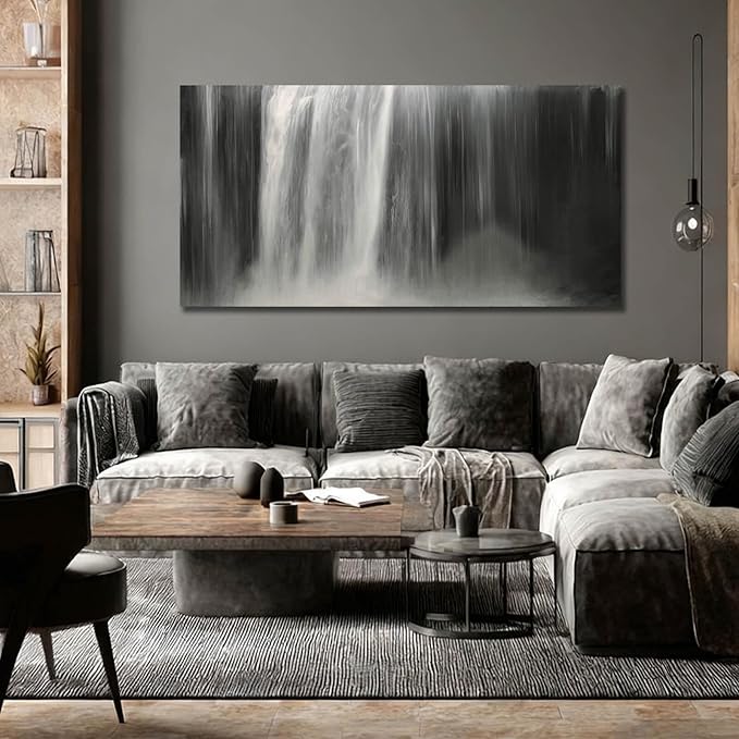 Artexist Black and White Canvas Wall Art Abstract Wall Decor Waterfall Pictures 29"x58" Decorations for Living Room Kitchen Artwork