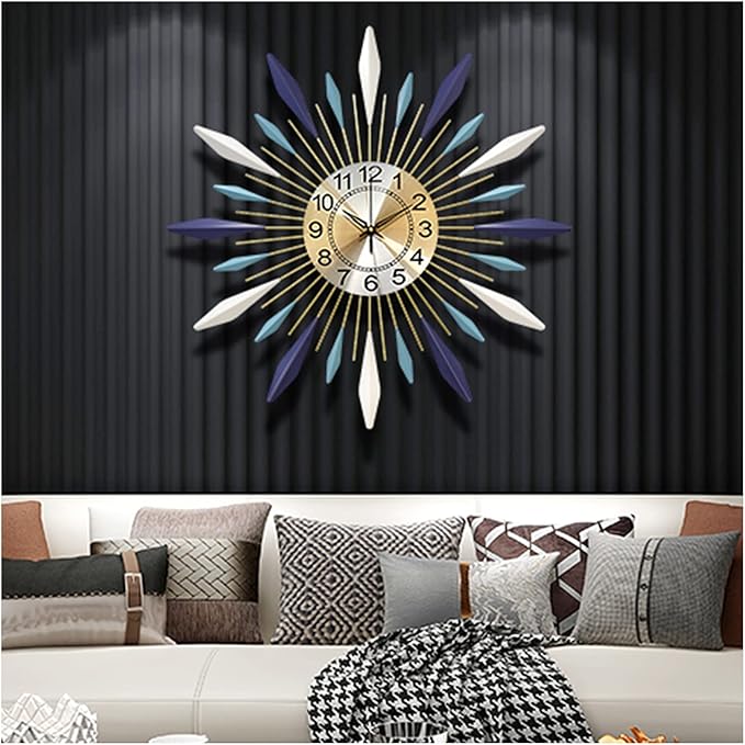 Wall Clock Art Simple Wall Clock Large Metal Wall Clocks Sunburst 3D Wall Clock with Silent Quartz Movement Modern Non Ticking Clock for Living Room, Bedroom, Office,68cm Wall Decor Clock Hello ( )