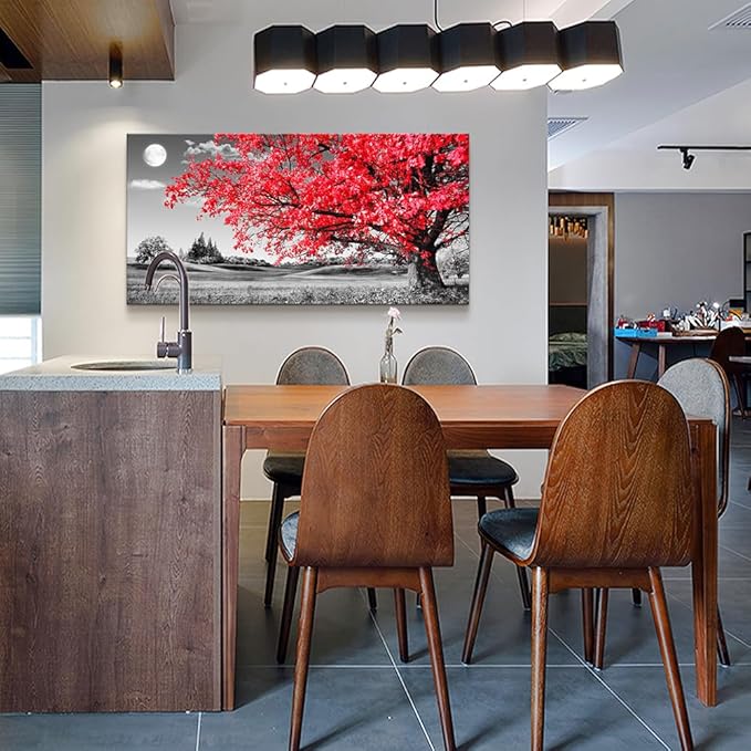 Canvas Wall Art For Living Room Office Wall Decor Bedroom Decor Black And White Landscape Wall Painting Red Tree Scenery Pictures Canvas Prints Ready To Hang For Room Home Decoration 40 X 20