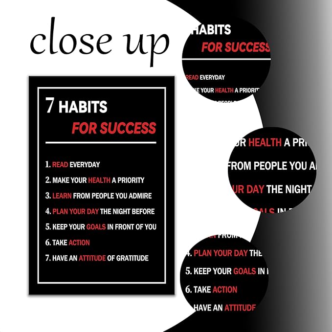 Inspirational Canvas Wall Art Poster 7 Habits For Success Inspirational Entrepreneur Quotes Painting Prints Inspiring Office Decor Modern Home Study Room Bedroom Gym Ready to Hang [12''Wx 18''H]