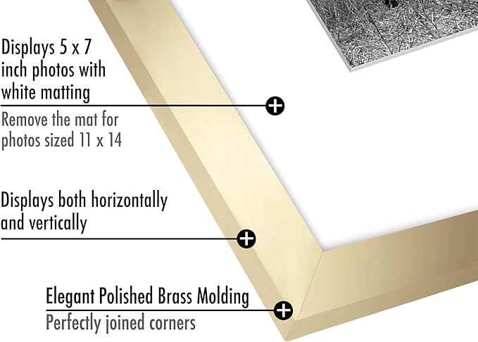 Americanflat 11x14 Picture Frame with Shatter-Resistant Glass - Use as 5x7 Frame with Mat or Display 11x14 Photo Without Mat - Signature Collection - Picture Frames for Wall Display - Gold