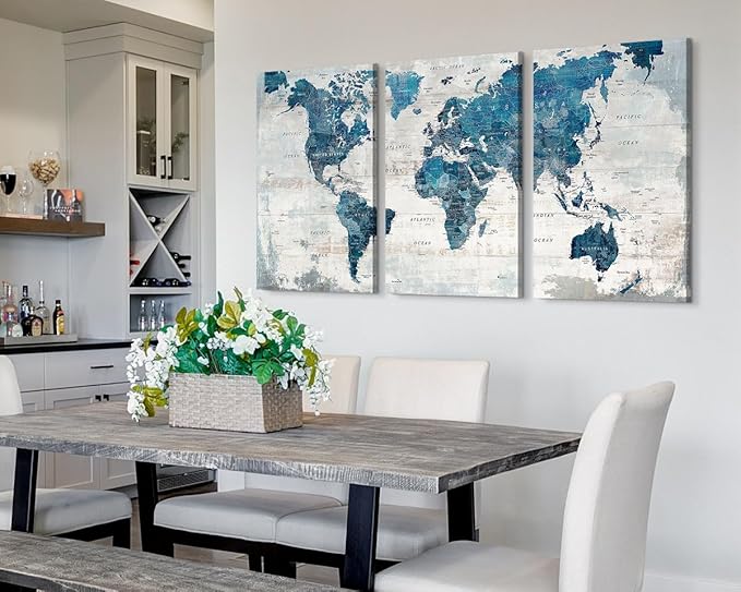 Wall Art Home Office Decor Map of The World Pictures for Living Room Extra Large Canvas Abstract Blue Bedroom Kitchen Dining Room Home Decor