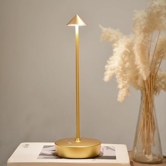 Rechargeable Cordless Table Lamp, 6000mAh LED Battery Operated Desk Lamp Touch 3 Color Stepless Dimming Portable Outdoor Waterproof Table Light for Patio/Restaurant/Dining/Home (Gold)