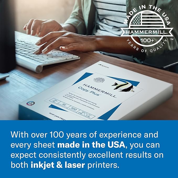 Hammermill Printer Paper, 20 lb Copy Plus, 8.5 x 11-1 Ream (500 Sheets) - 92 Bright, 105007R