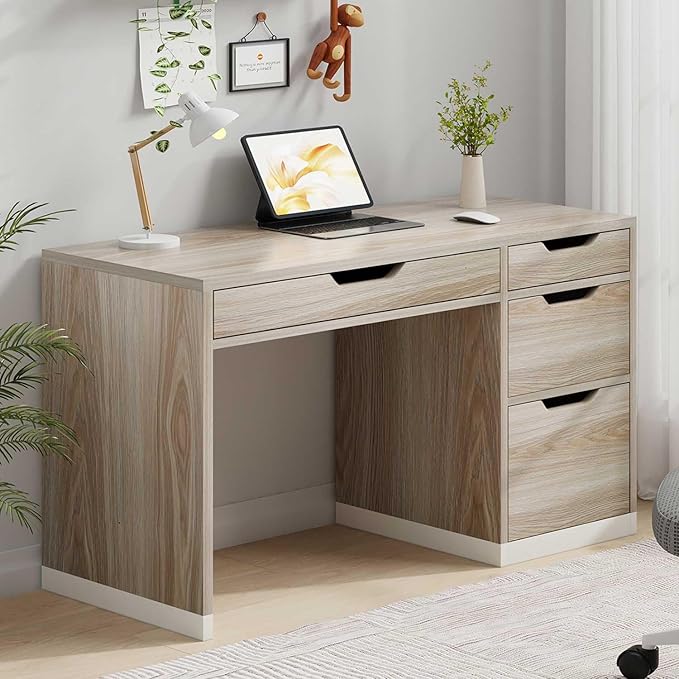 48 Inch Small Desk with Drawers, Computer Desk with Storage File Drawer for Bedroom, Office Desk with Storage for Small Space, Walnut