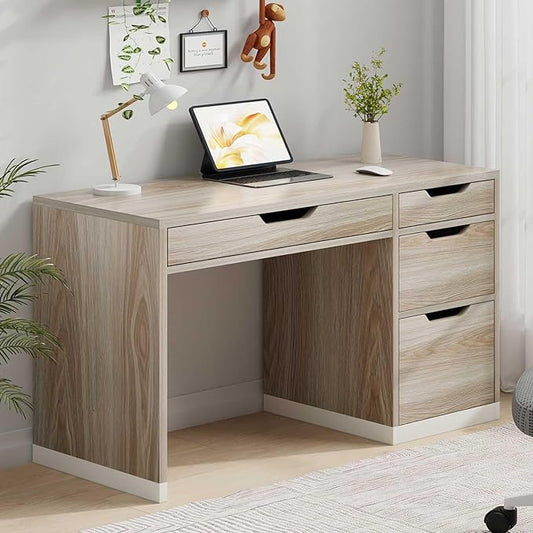 48 Inch Small Desk with Drawers, Computer Desk with Storage File Drawer for Bedroom, Office Desk with Storage for Small Space, Walnut