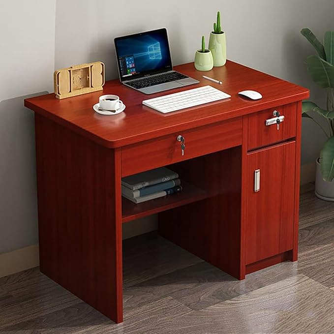 Office Computer Desk 29.5" H with Drawers, Wood Computer Desk Vanity Desk, Wood with Drawers, Workstation Desk for Bedroom Living Room (Red Brown,32" L x 20" W x 30" H)