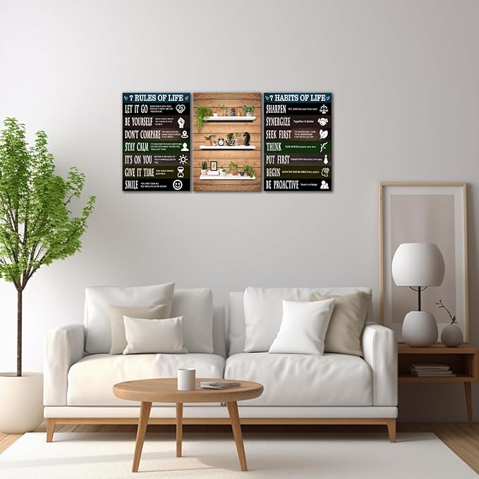 7 Rules of Life Motivational Wall Art Decor for Office Inspirational Quotes Pictures Posters Framed Canvas Wall Art Prints Artwork Decor Ready to Hang in Living Room Bedroom