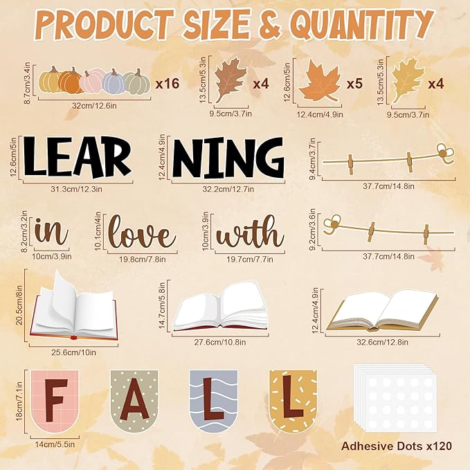 43Pcs Fall Thanksgiving Bulletin Board Decorations Set Autumn Boho Bulletin Board with Maple Leaves Pumpkin for Classroom School Home Wall Decor