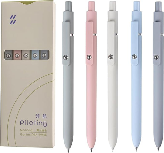 MengRan Gel Ink Pens Set,0.5mm Fine Point Tip,Quick Drying Ink, Cute Fancy Pens for Women Gifts for Women (5 Pcs Morandi-Black Ink)
