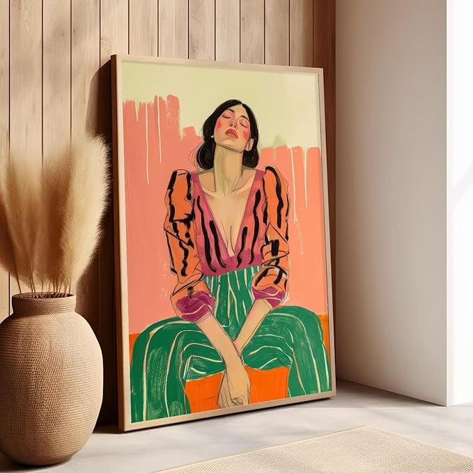 Woman Poster for Room Aesthetic Vintage Woman Wall Art Feminist Posters Women Portrait Painting Confident Female Figure Painting Eclectic Gallery Decor for Bedroom Living Room Dorm 16x24 Inch UnFramed
