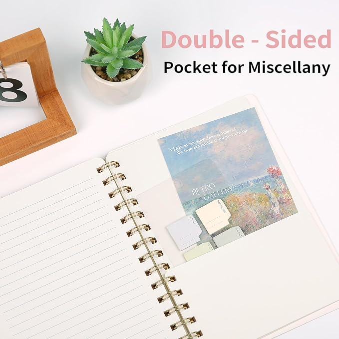 Spiral Notebook-5.75" x 8.125" College Ruled Journal with Inner Pockets and 160 Pages,PU Leather Cover Business Journal, Twin-Wire Binding Notebook Perfect for Office & Home School Supplies 3 pack Grey