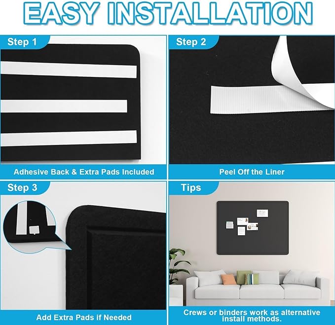 Large Felt Bulletin Board for Wall, 48"x36" Frameless Picture Board, Soft Felt Cork Board for Office, Home Planning & Office Wall Decor, Easy Install Pin Board
