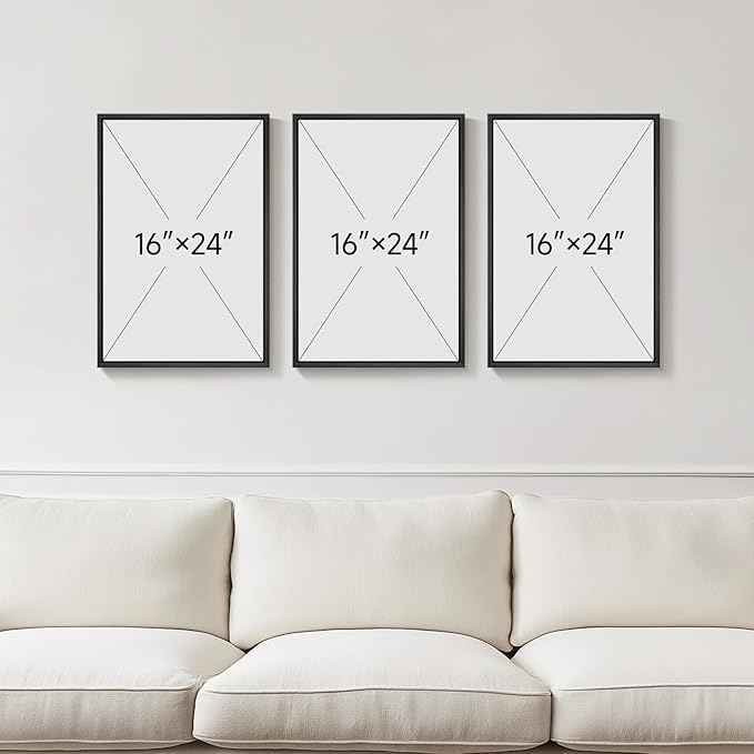 Framed Boho Black and White Abstract Wall Art, 3 Piece Modern Beige Canvas Prints Paintings Artwork for Walls, Black Geometric Pictures for Living Room Bedroom Hallway Office Wall Decor 16x24 In
