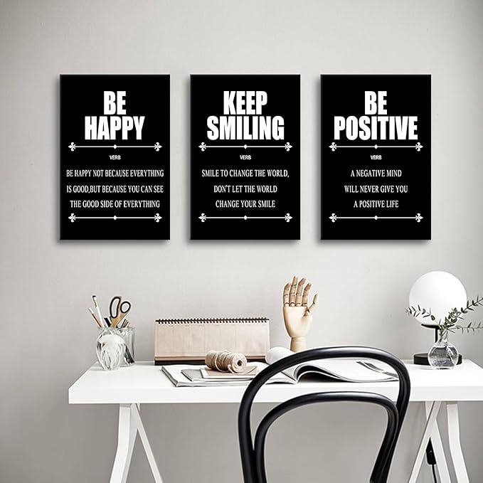 3 Pieces Inspirational Canvas Wall Art Motivational Signs Picture Painting Success Entrepreneurs Quotes Posters Print for Home Bedroom Teens Room Gym Stretched and Framed [48''H x 24''W]