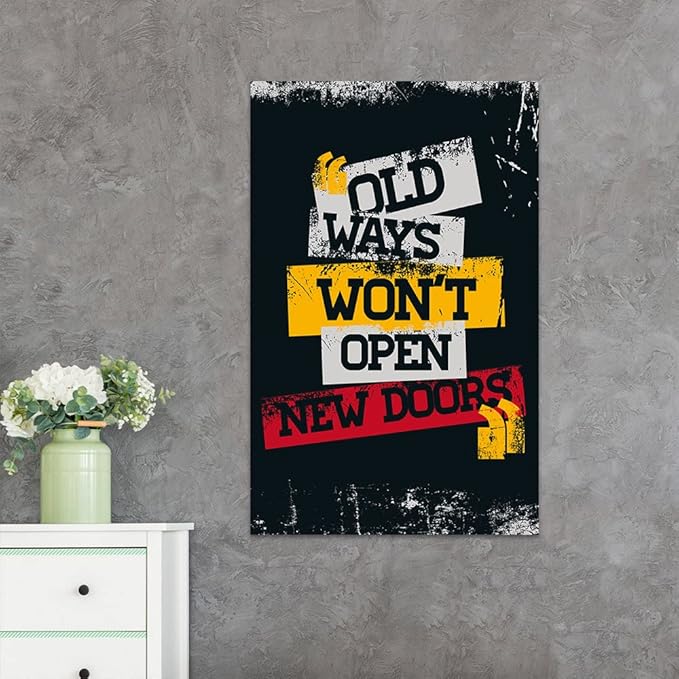 Large Size Modern Home Decor Motivational Entrepreneur Quotes Old Ways Won't Open New Doors Giclee Canvas Paingtings Posters for Study Room Classroom Gym Wall Decor Framed Ready to Hang-28 Wx44 H
