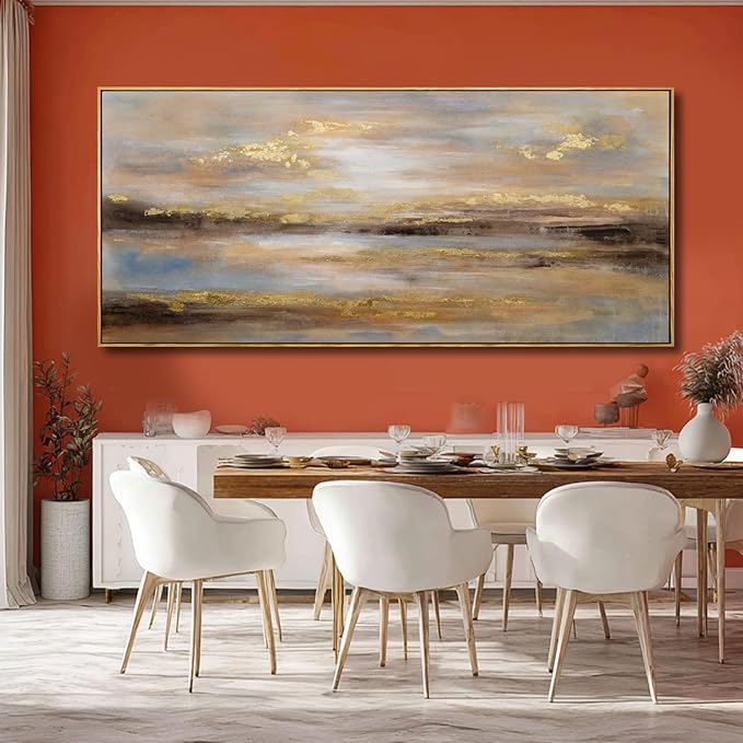 Large Framed Art Abstract Wall Art for Living Room Gold Pictures Wall Decor for Office 39"x 86" Neutral Canvas Artwork for Dining Room Modern Home Decorations