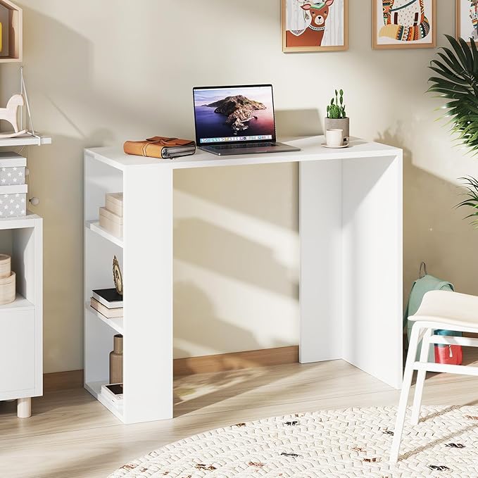 Giantex Small Computer Desk, 36 Inch Compact Home Office Desk with Storage Open Shelves & Anti-Tipping Kit, Makeup Vanity Table, Student Teen Study Writing Desk for Small Space, White