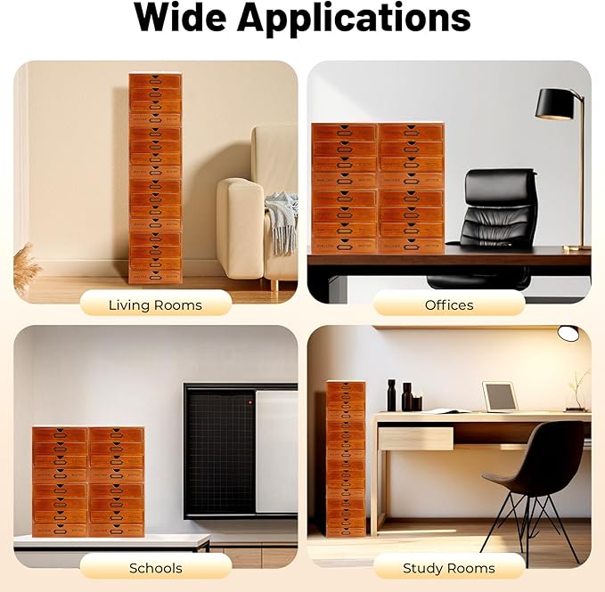 Elegant Wooden Drawer File Cabinet,16 Drawers 4-Slot Large Storage Box,Vertical Storage Filing Jewelry Box, Multi Level Countertop Drawer Organizer for Living Rooms, Bedrooms,Offices,Brown