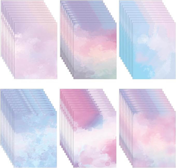 60 Sheets Watercolored Stationery Paper, 8.5 x 11 inch Double-Sided Pastel Paper for Writing Letters and Invitations(Style 01)