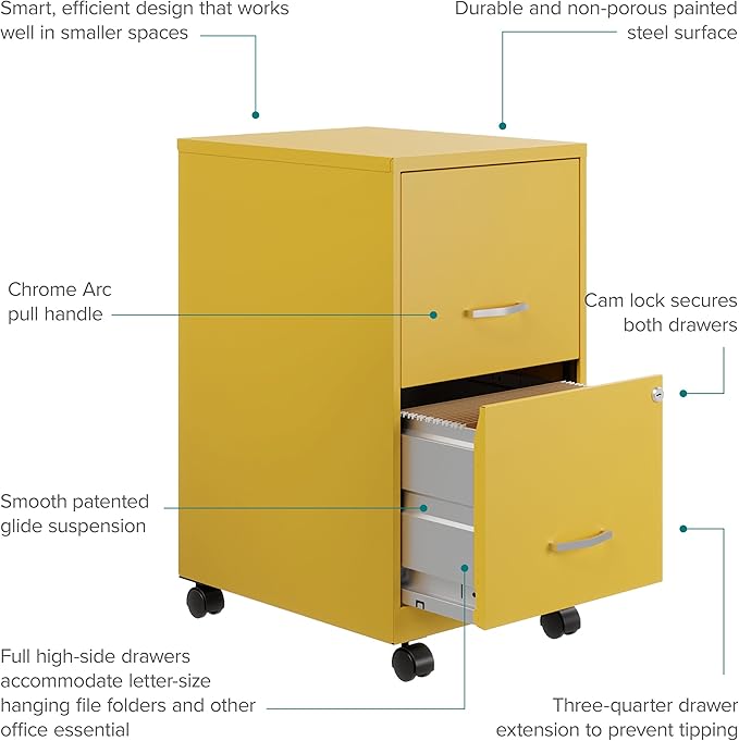 Hirsh Industries Space Solutions 18" D 2Drawer Mobile Metal Vertical File Cabinet Yellow/Goldfinch