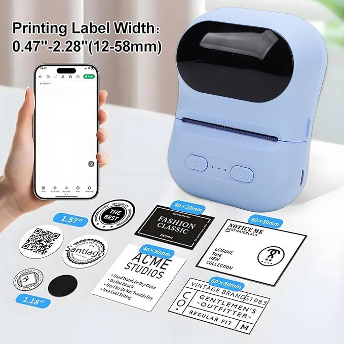 VBESTLIFE Mini Portable Thermal Printer Print Pod, Inkless Bluetooth Label Maker Machine for DIY Crafts, Journaling, Office & Home Use (Blue)