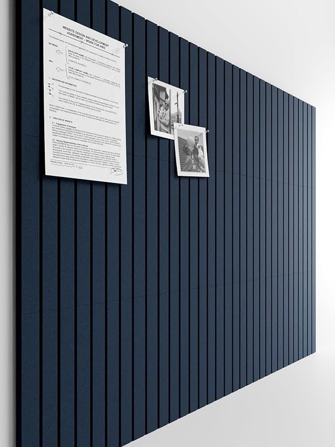 Bumusty Large Cork Board Alternative-48 x 36" Felt Bulletin Board Tiles, with 30 Pushpins, 70 Adhesive Tabs, 12-Pack Slat Wall Paneling, Cork Boards for Office Push Pin Board Felt Board-Carbon Blue